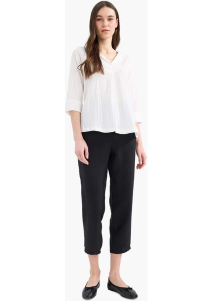 Regular Fit Kaçık Yaka Basic Düz Yarım Kollu Bluz F1752AX25SP