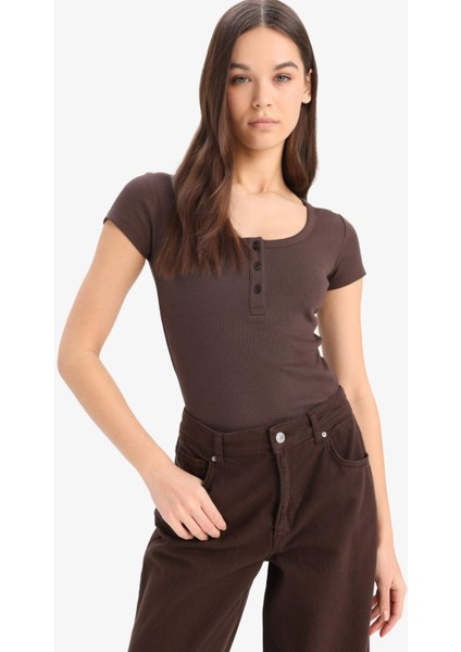 Yuvarlak Yaka Fitilli Kaşkorse Kısa Kollu Çıtçıtlı Body F1755AX25SM