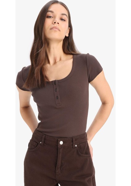 Yuvarlak Yaka Fitilli Kaşkorse Kısa Kollu Çıtçıtlı Body F1755AX25SM