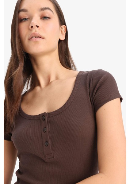 Yuvarlak Yaka Fitilli Kaşkorse Kısa Kollu Çıtçıtlı Body F1755AX25SM