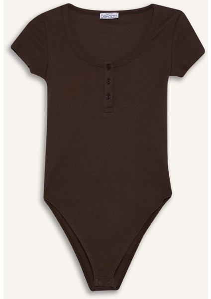 Yuvarlak Yaka Fitilli Kaşkorse Kısa Kollu Çıtçıtlı Body F1755AX25SM