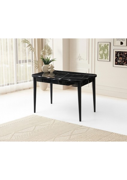 Sonata Kütük Ortadan Açılır Büyüyen Parlak Ahşap Yemek Masası Siyah Mermer Desenli 70 x 120 cm Sadece Masa Fiyatıdır
