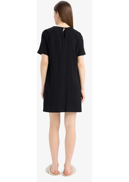 Bisiklet Yaka Basic Düz Kısa Kollu Mini Yazlık Elbise F1835AX25SM