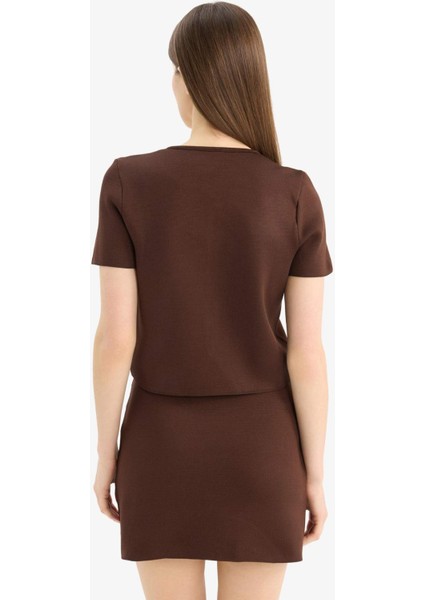 Fitted Bisiklet Yaka Düğmeli Kısa Kollu Triko Hırka F1882AX25SM