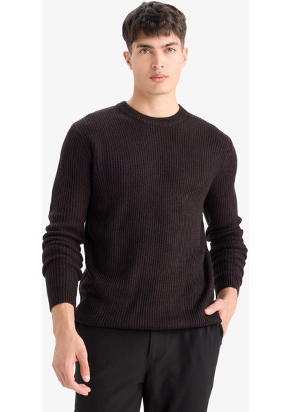 Standart Fit Normal Kesim Bisiklet Yaka Dokulu Triko Kazak C8814AX25WN