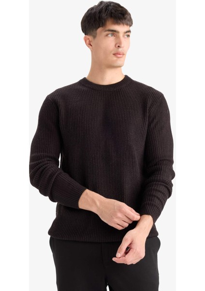 Standart Fit Normal Kesim Bisiklet Yaka Dokulu Triko Kazak C8814AX25WN