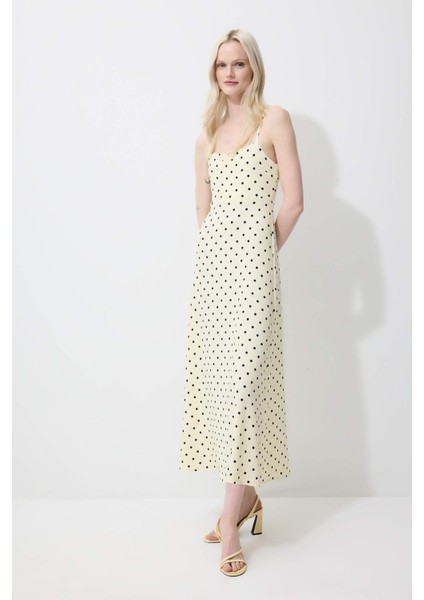 U Yaka Puantiyeli Bürümcük Askılı Maxi Elbise E9852AX25SM