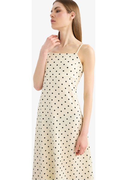 U Yaka Puantiyeli Bürümcük Askılı Maxi Elbise E9852AX25SM