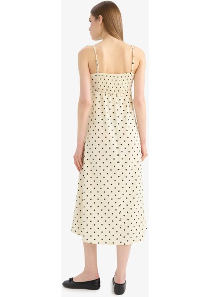 U Yaka Puantiyeli Bürümcük Askılı Maxi Elbise E9852AX25SM