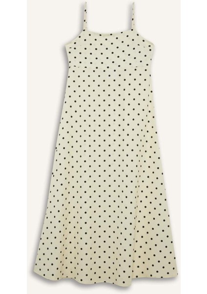 U Yaka Puantiyeli Bürümcük Askılı Maxi Elbise E9852AX25SM