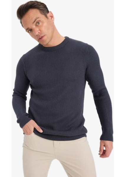 Standart Fit Normal Kesim Bisiklet Yaka Dokulu Triko Kazak C8814AX25WN