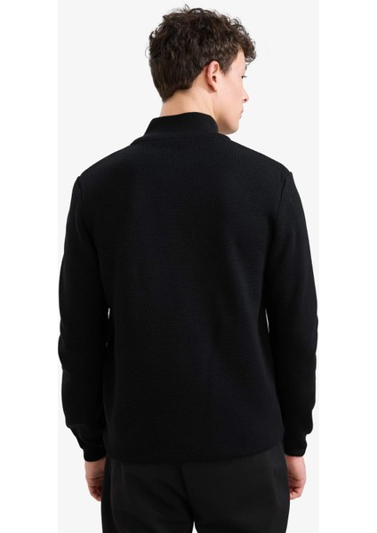Standart Fit Normal Kesim Dik Yaka Yarım Fermuarlı Basic Düz Triko Kazak A5184AX25AU