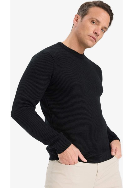 Standart Fit Normal Kesim Bisiklet Yaka Dokulu Triko Kazak C8814AX25WN