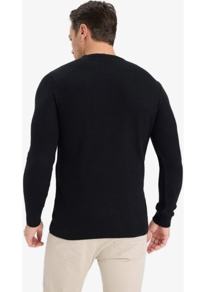 Standart Fit Normal Kesim Bisiklet Yaka Dokulu Triko Kazak C8814AX25WN