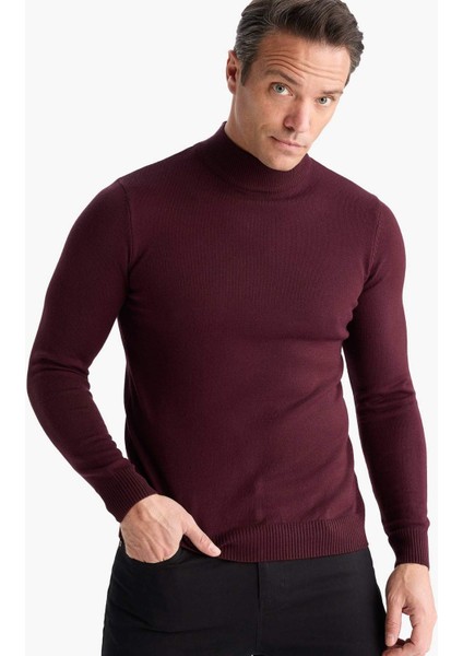 Slim Fit Dar Kesim Balıkçı Yaka Basic Düz Triko Kazak R1127AZ25WN