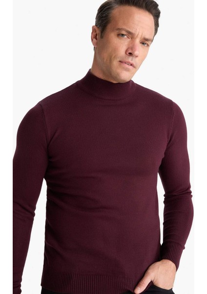 Slim Fit Dar Kesim Balıkçı Yaka Basic Düz Triko Kazak R1127AZ25WN