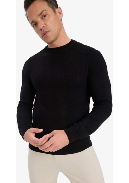 Standart Fit Bisiklet Yaka Basic Dokulu Triko Kazak F1777AX25AU