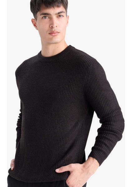 Standart Fit Normal Kesim Bisiklet Yaka Dokulu Triko Kazak C8814AX25WN