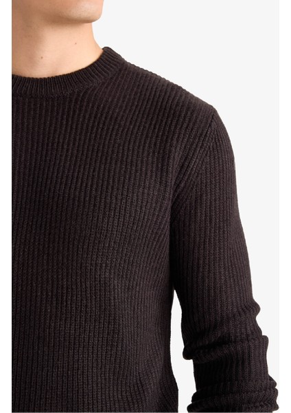 Standart Fit Normal Kesim Bisiklet Yaka Dokulu Triko Kazak C8814AX25WN