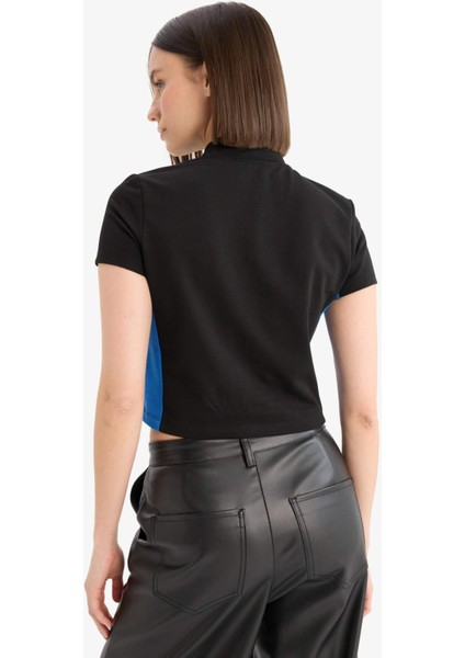 Coool Fitted Fermuarlı Dik Yaka Baskılı Kısa Kollu Hırka F1969AX25SM