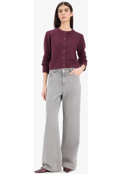 Regular Fit Bisiklet Yaka Basic Düz Düğmeli Soft Touch Yumuşak Triko Hırka E3654AX25WN