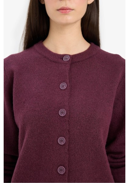 Regular Fit Bisiklet Yaka Basic Düz Düğmeli Soft Touch Yumuşak Triko Hırka E3654AX25WN