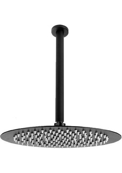 Oval Metal Duş Başlığı, Siyah Renk, Ø25 Cm, Tavandan Montaj, Şık Tasarım