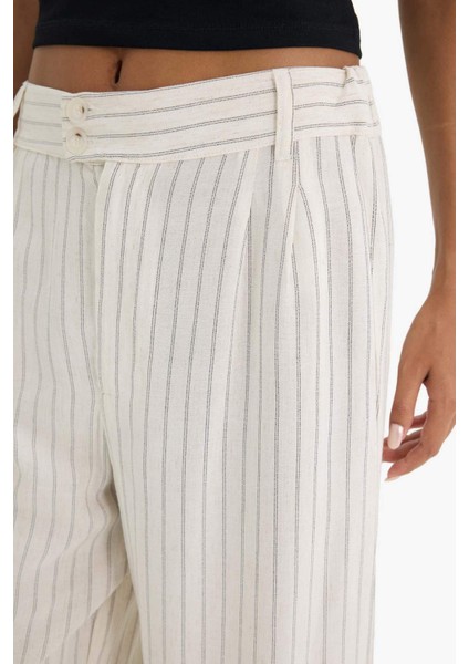 Culotte Yüksek Bel Geniş Paça Pensli Keten Karışımlı Pantolon F1855AX25SP