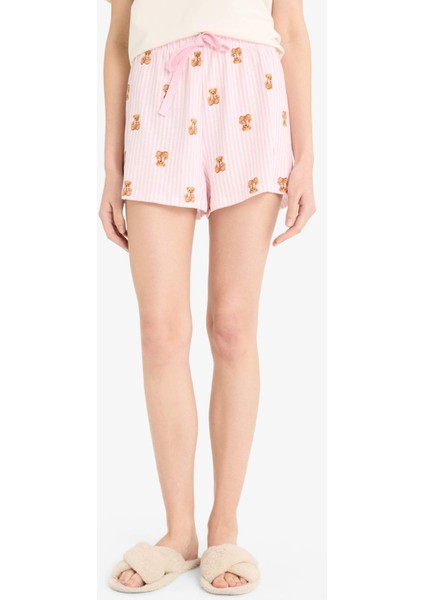 Pijama Takımı Kısa Kollu Baskılı Üst Beli Lastikli Şort-Fall in Love F1623AX25SM