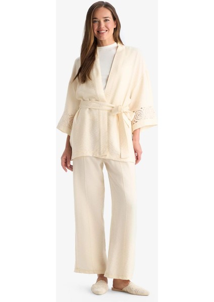 Regular Fit Uzun Kollu Kuşaklı Kimono F0986AX25SM