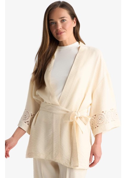 Regular Fit Uzun Kollu Kuşaklı Kimono F0986AX25SM