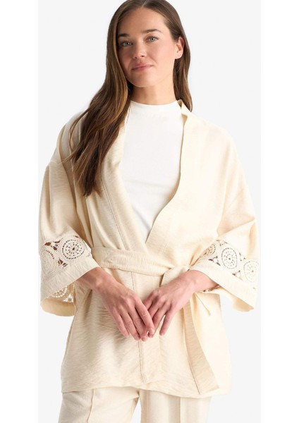 Regular Fit Uzun Kollu Kuşaklı Kimono F0986AX25SM