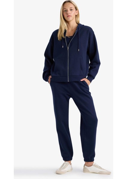 Relax Fit Kapüşonlu Basic Düz Kalın Fermuarlı Sweatshirt C1809AX25AU