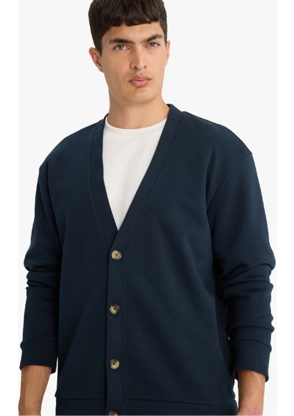 Regular Fit V Yaka Pike Düğmeli Hırka