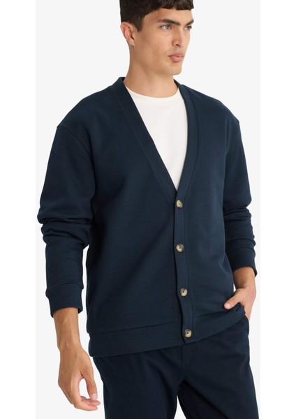 Regular Fit V Yaka Pike Düğmeli Hırka