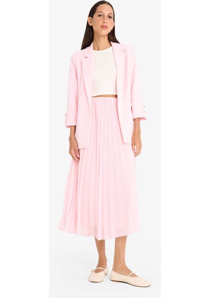 A Kesim Normal Bel Pileli Şifon Midi Etek F1524AX25SP