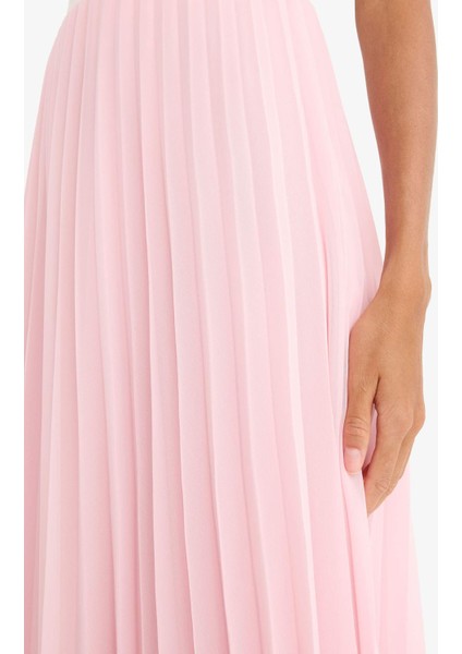 A Kesim Normal Bel Pileli Şifon Midi Etek F1524AX25SP