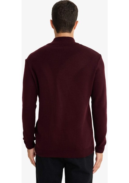 Standart Fit Normal Kesim Dik Yaka Yarım Fermuarlı Basic Düz Triko Kazak A5184AX25AU