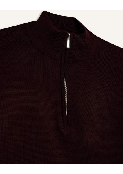 Standart Fit Normal Kesim Dik Yaka Yarım Fermuarlı Basic Düz Triko Kazak A5184AX25AU