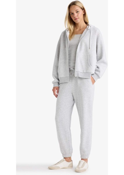 Relax Fit Kapüşonlu Basic Düz Kalın Fermuarlı Sweatshirt C1809AX25AU