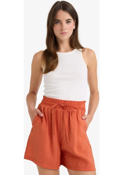 Yüksek Beli Lastikli Düz Paça Şort F0487AX25SM