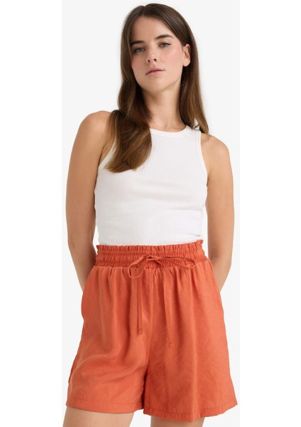 Yüksek Beli Lastikli Düz Paça Şort F0487AX25SM