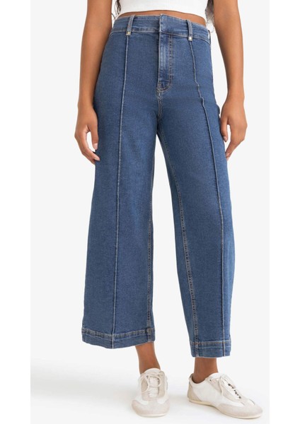 Culotte Yüksek Bel Crop Fit Crop Jean Kar Yıkamalı Pantolon E9160AX25AU