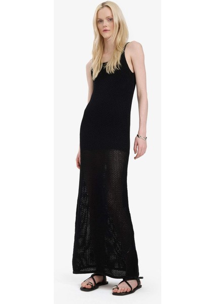 Ajurlu Halter Yaka Basic Düz Kolsuz Maxi Elbise E9918AX25SM