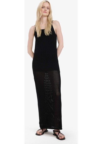 Ajurlu Halter Yaka Basic Düz Kolsuz Maxi Elbise E9918AX25SM