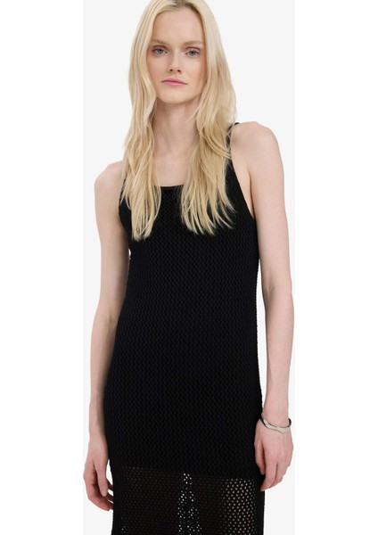 Ajurlu Halter Yaka Basic Düz Kolsuz Maxi Elbise E9918AX25SM