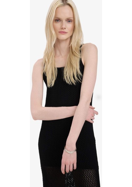 Ajurlu Halter Yaka Basic Düz Kolsuz Maxi Elbise E9918AX25SM