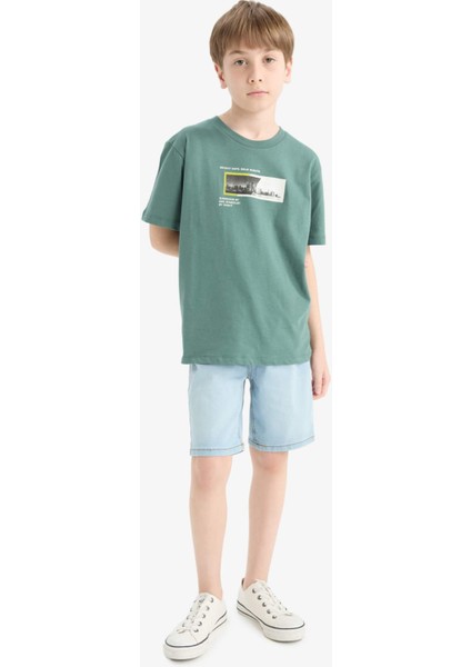 Erkek Çocuk Bisiklet Yaka Baskılı Kısa Kollu Tişört F1026A825SM