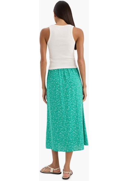 A Form Çiçekli Normal Bel Midi Etek