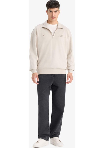 Vikings Valhalla Boxy Fit Dik Yaka Fermuarlı Sırt Baskılı Sweatshirt E9298AX25AU